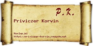 Priviczer Korvin névjegykártya